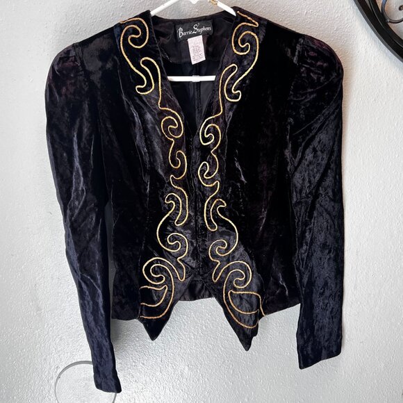 Vintage Barrie Stephens Black Velvet Womens Jacket W/Gold Embroidery Size 8 - Picture 10 of 10
